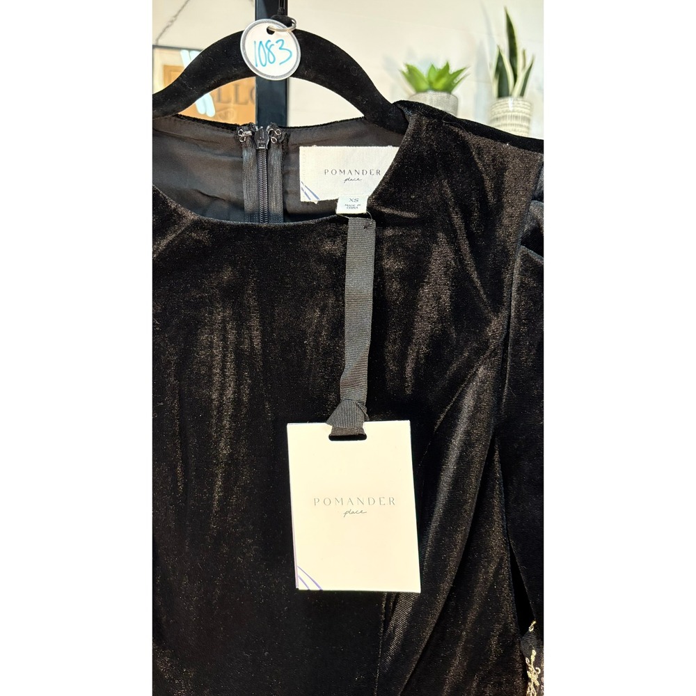 NWT Tuckernuck Pomander Place Lilleth Black Velvet Maxi Dress Gold ($298) XS - Picture 10 of 14